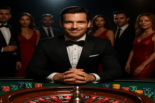 নিয়ন আলোতে জ্বলজ্বলে থাকা আধুনিক ক্যাসিনো পরিবেশে স্টাইলিশ উপস্থাপন