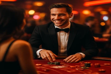 স্বর্ণালী কয়েন ও রুলেটের গতিশীল ক্যাসিনো দৃশ্য